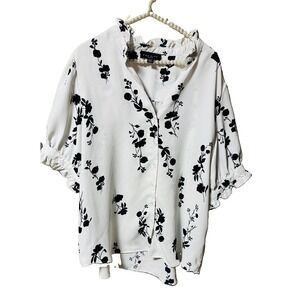 Premise Women's Black And‎ White Floral Pull Over Blouse Size 1X